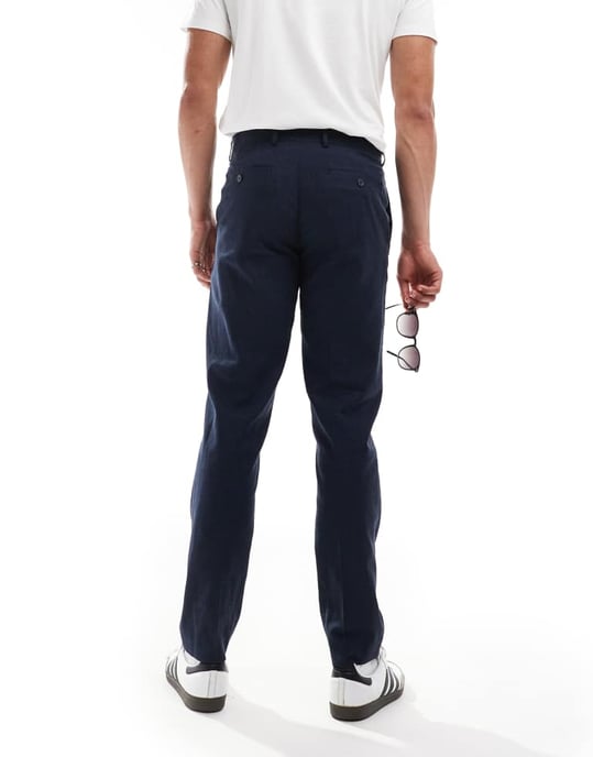 Jack & Jones Premium linen mix casual suit trouser in navy - Image 4