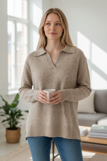Collared Ribbed Trim Jumper - Image 1