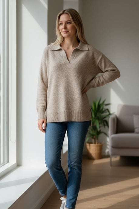 Collared Ribbed Trim Jumper - Image 2