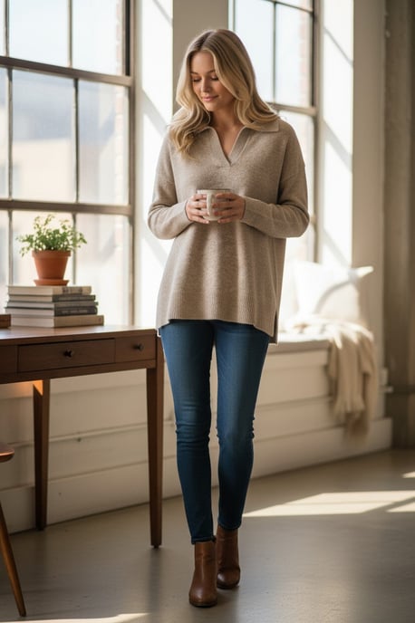 Collared Ribbed Trim Jumper - Image 3