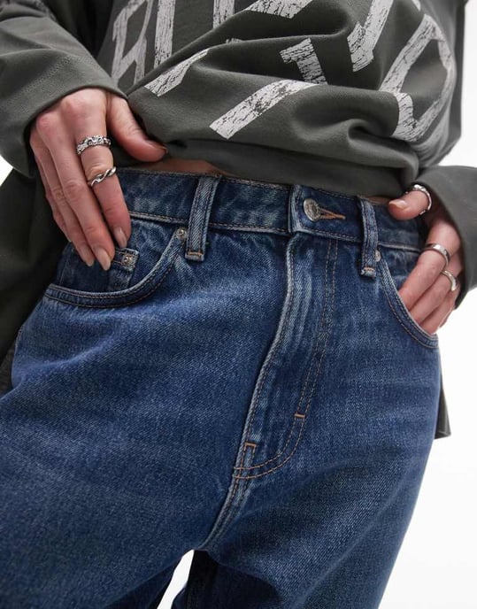 Topshop Original Mom – Smutsigblå jeans med hög midja - Image 4
