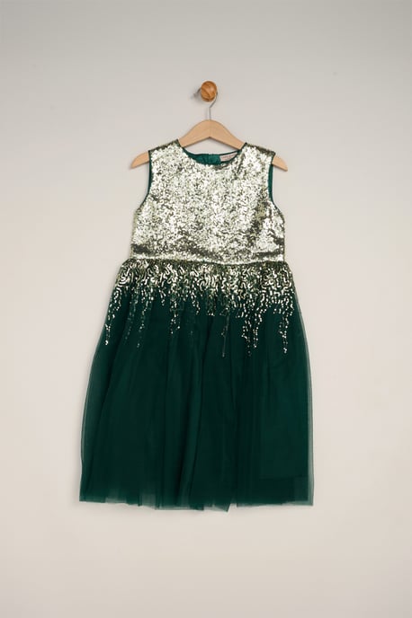 Sequin Waterfall Dress With Fur Bolero Outfit Set - Image 3
