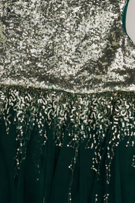 Sequin Waterfall Dress With Fur Bolero Outfit Set - Image 4