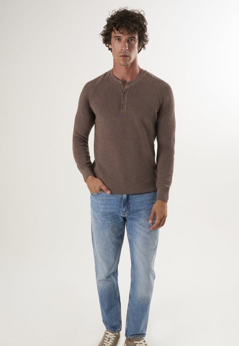 Pullover Crew Neck Buttoned Pullover - Image 2