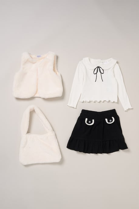 Faux Fur Gilet, Bag, Rib Top and Skirt Set - Image 1