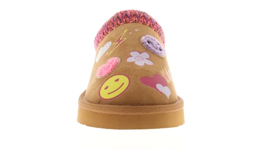 Miss Riot Girls Slippers Mules Chunky Sole Faux Fur Lining Smiles tan - Image 3