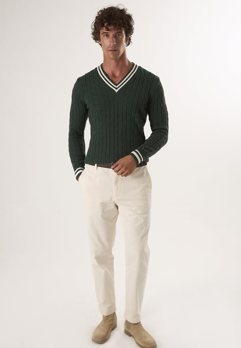 Pullover V-Neck Basic Cable Knit Pullover - Image 2
