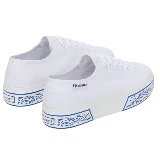 Superga Womens/Ladies 3740 Leggera Ceramic Print Platform Trainers (White/Blue) - Image 2