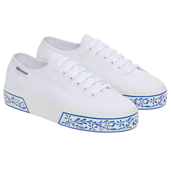 Superga Womens/Ladies 3740 Leggera Ceramic Print Platform Trainers (White/Blue) - Image 3