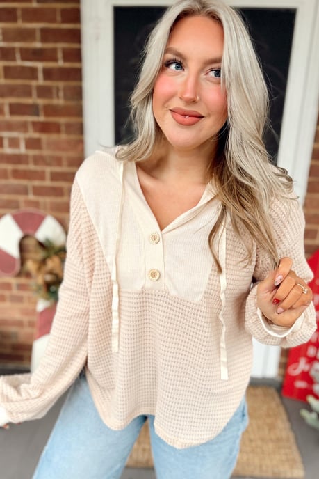 Waffle Knit Button Hoodie - Image 4