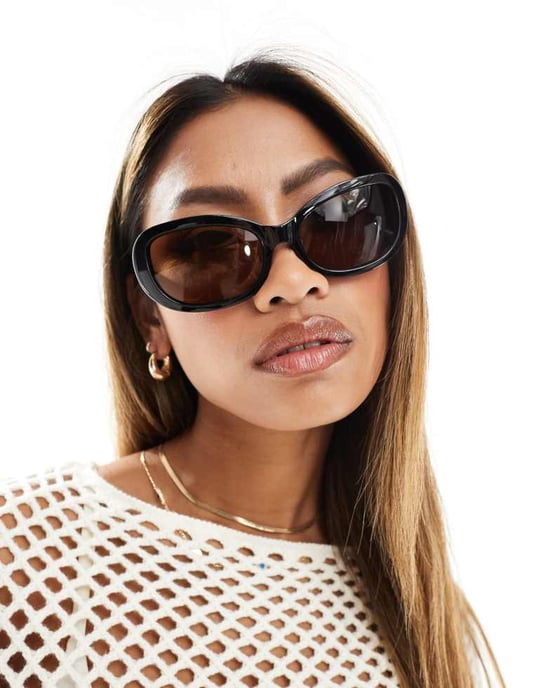 AIRE X ASOS – Svarta ovala solglasögon med apsis och bruna linser - Image 3