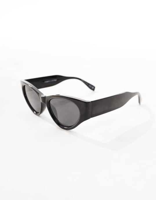 Monki – Svarta, ovala solglasögon i acetat med cat eye-motiv - Image 3