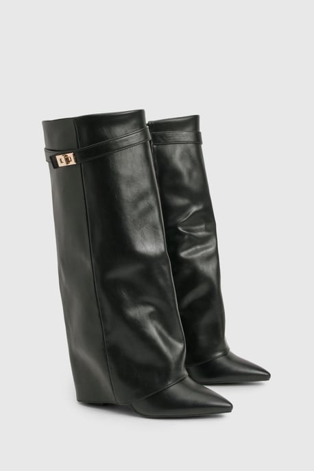 Wide Fit Fold Over Knee High Stiletto Boot - Image 2