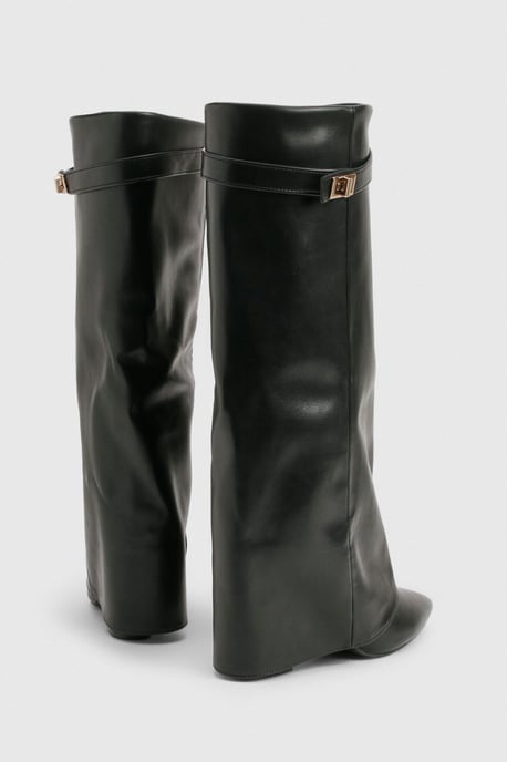 Wide Fit Fold Over Knee High Stiletto Boot - Image 4
