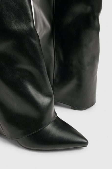 Wide Fit Fold Over Knee High Stiletto Boot - Image 6