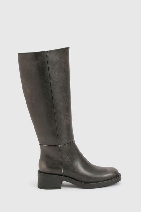 Chunky Square Toe Harness Detail Knee High Boots - Image 3