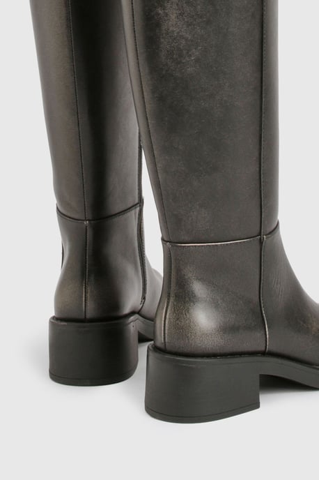 Chunky Square Toe Harness Detail Knee High Boots - Image 4