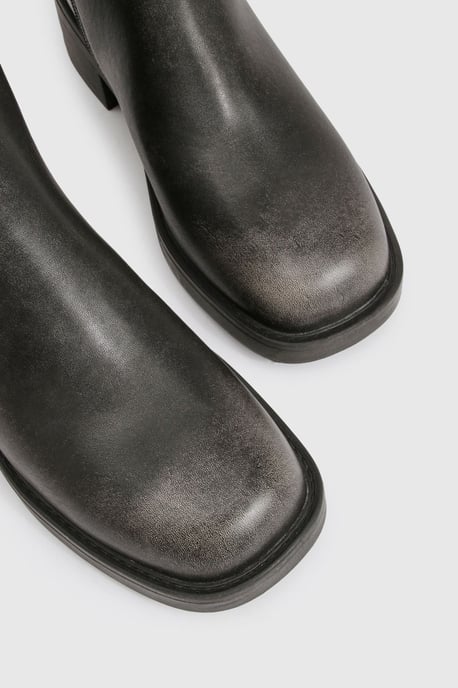 Chunky Square Toe Harness Detail Knee High Boots - Image 5