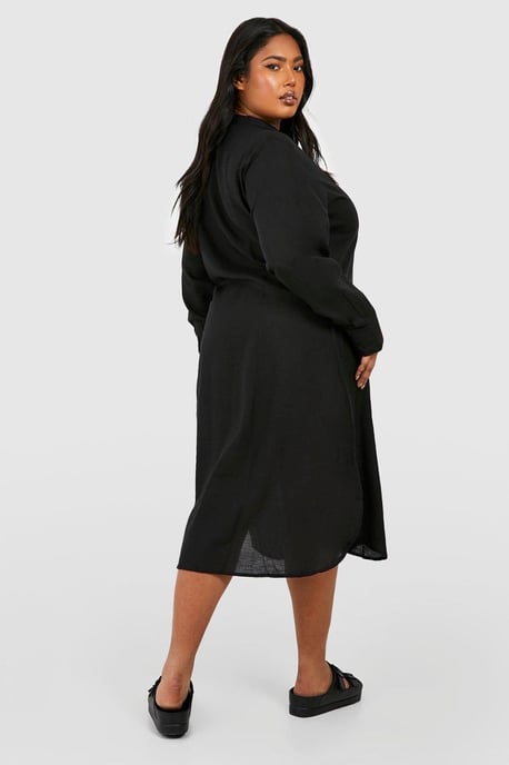 Plus Linen Look Midi Shirt Dress - Image 2