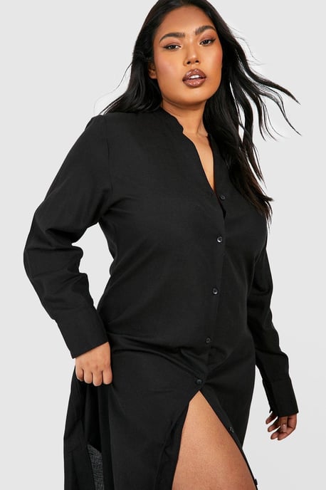 Plus Linen Look Midi Shirt Dress - Image 3