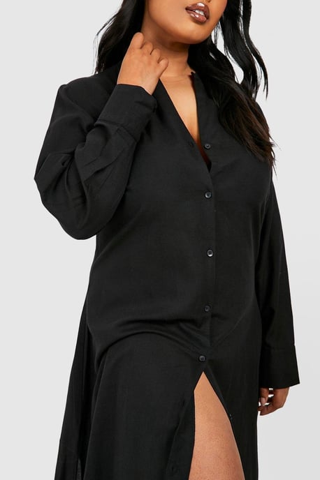 Plus Linen Look Midi Shirt Dress - Image 4