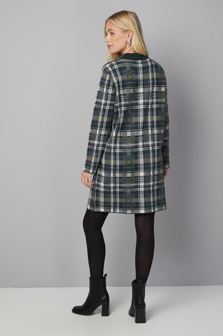 Petite Zip Neck Tartan Knitted Dress - Image 3