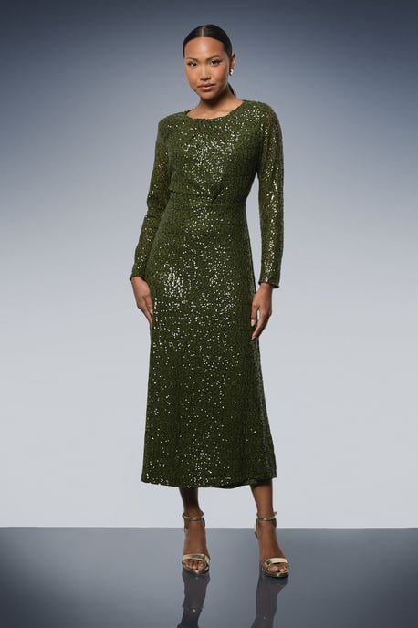 Sequin Gathered Bodice Midaxi Dress - Image 1