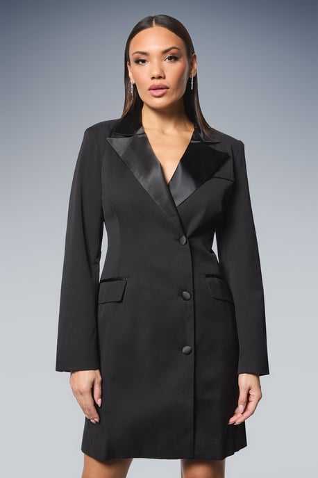 Button Front Satin Contrast Blazer Mini dress - Image 2