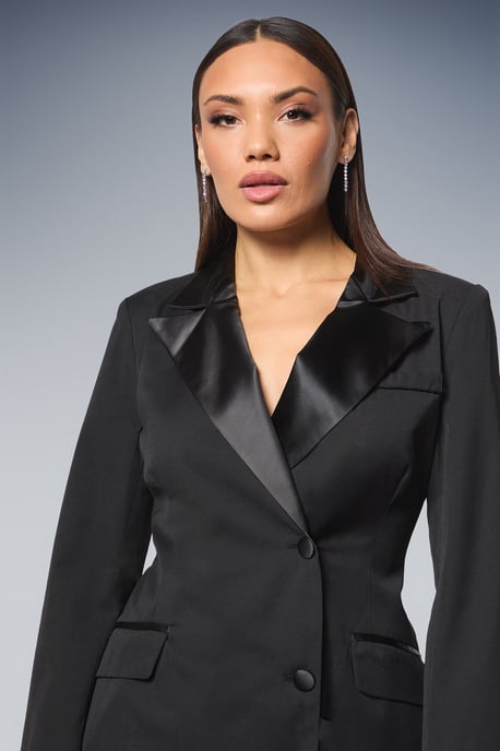 Button Front Satin Contrast Blazer Mini dress - Image 4