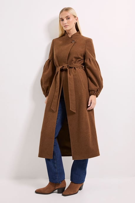 Wrap Front Balloon Sleeve Coat