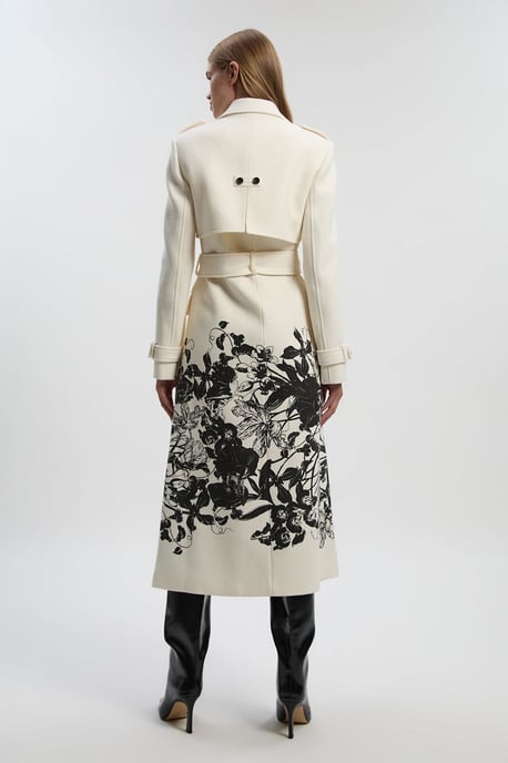 Petite Wool Placement Print Tailored Double Breasted Belted Midi Coat - Image 4