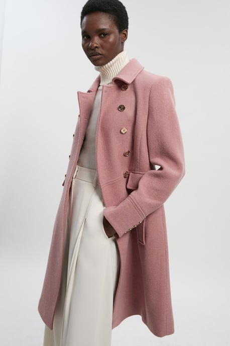 Petite Wool Button Front Double Breasted Tailored Princess Coat - Image 1