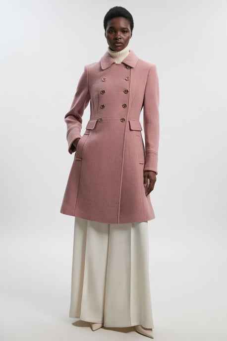 Petite Wool Button Front Double Breasted Tailored Princess Coat - Image 2