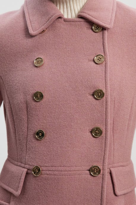 Petite Wool Button Front Double Breasted Tailored Princess Coat - Image 3