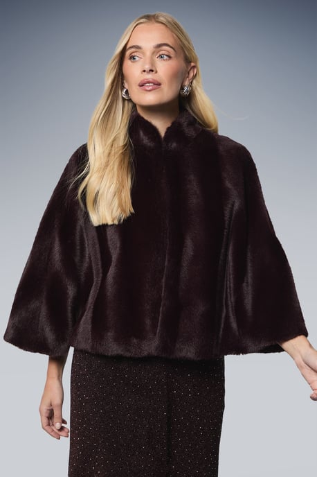 Petite Cropped Faux Fur Cape - Image 2