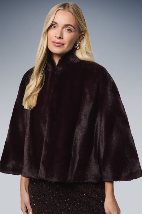 Petite Cropped Faux Fur Cape - Image 4