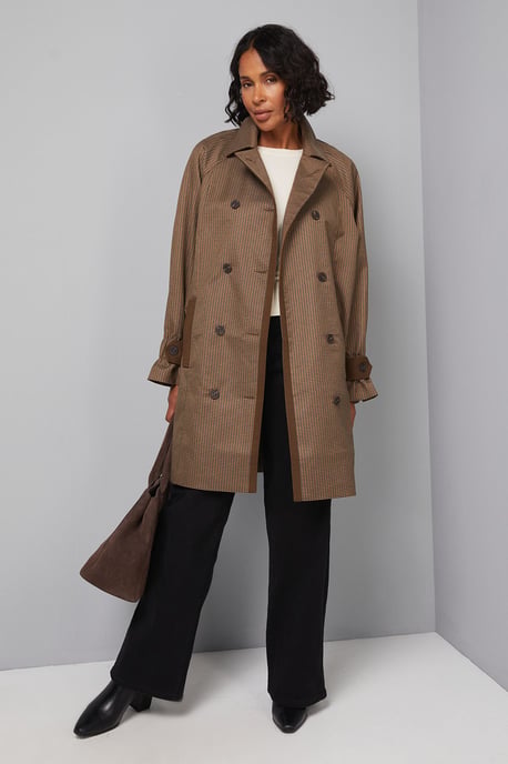 Brown Check Collared Coat - Image 1