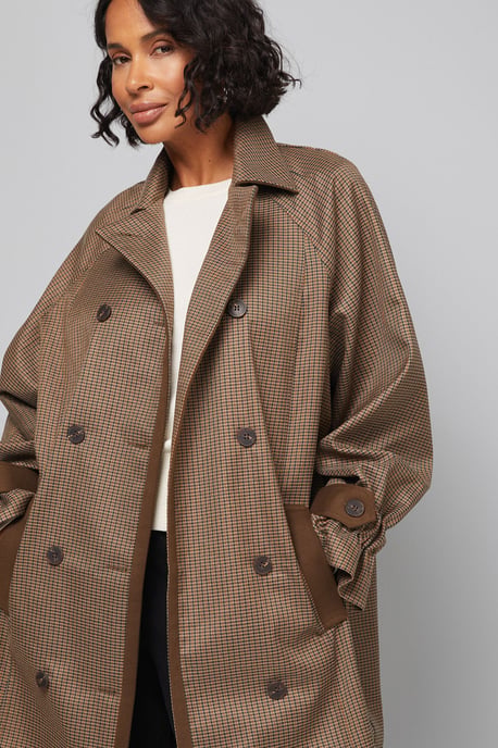 Brown Check Collared Coat - Image 2