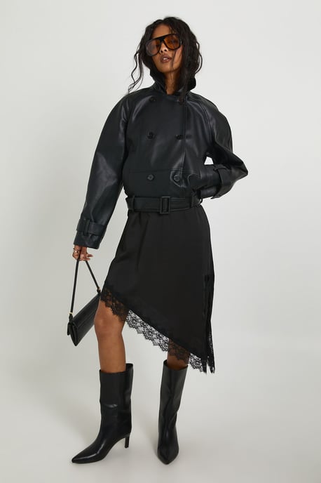 Faux Leather Short Trench Coat - Image 3