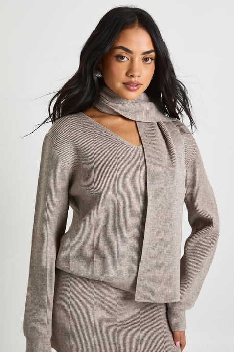 Chunky Rib Boxy Fit Jumper and Scarf 2 Piece - Image 1