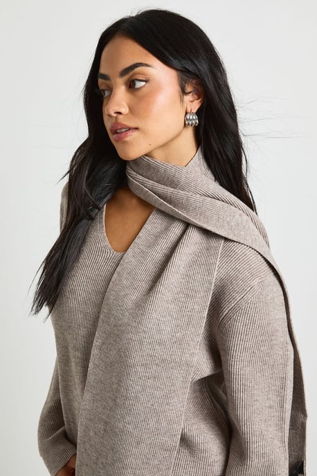 Chunky Rib Boxy Fit Jumper and Scarf 2 Piece - Image 4