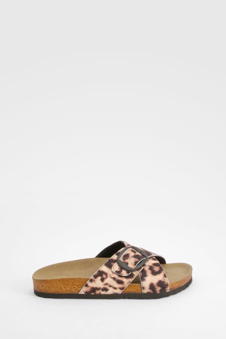 Leopard Print Cross Strap Footbed Sandals - Image 2