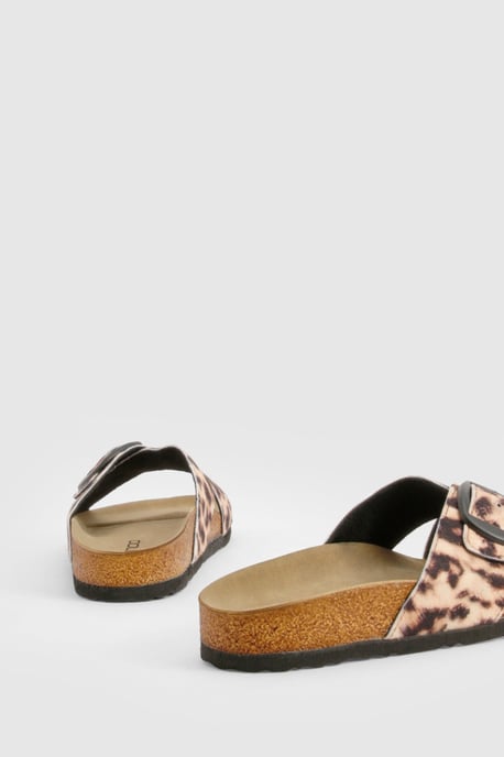 Leopard Print Cross Strap Footbed Sandals - Image 3