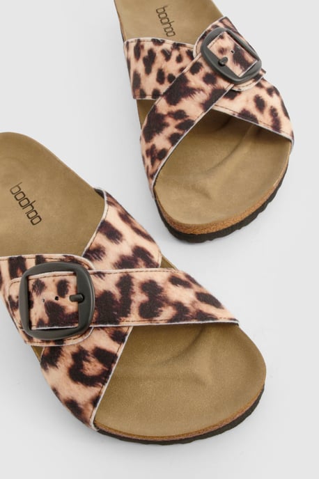 Leopard Print Cross Strap Footbed Sandals - Image 4