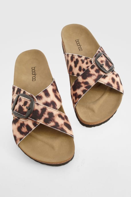 Leopard Print Cross Strap Footbed Sandals - Image 5