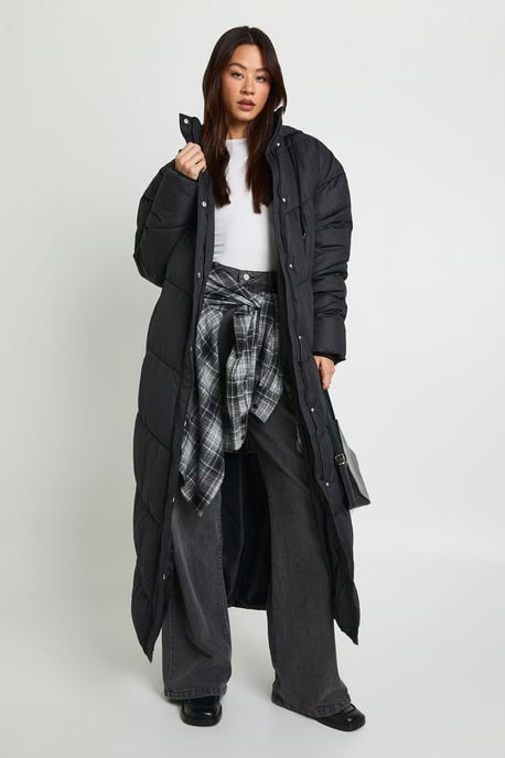 Tall Hooded Quilt Detail Maxi Puffer - Image 1