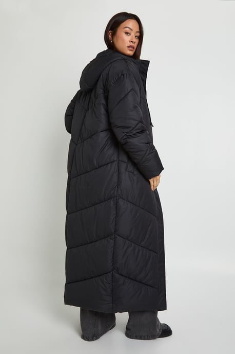 Tall Hooded Quilt Detail Maxi Puffer - Image 2