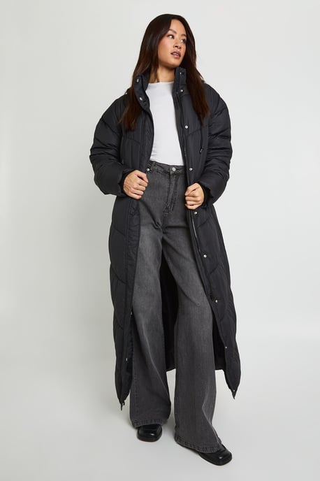 Tall Hooded Quilt Detail Maxi Puffer - Image 3
