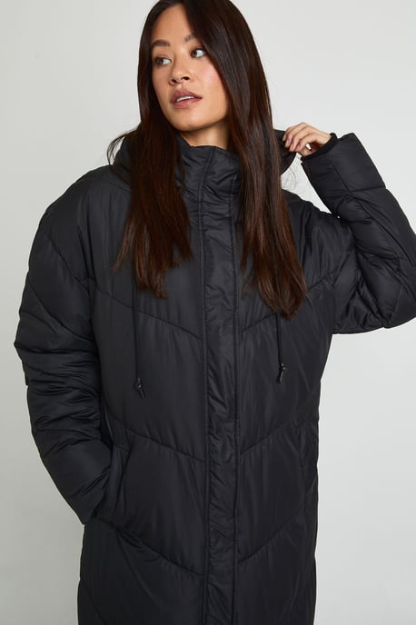 Tall Hooded Quilt Detail Maxi Puffer - Image 4