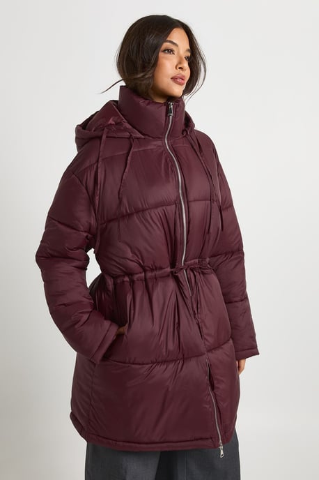 Hooded Cinched Waist Puffer Jacket - Image 3